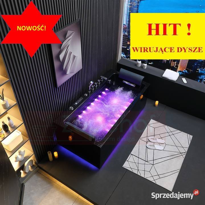 Czarna wanna z hydromasażem EBX185 prostokątna Grabówka