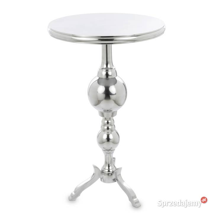 Srebrny nowoczesny okrągły stolik na jednej nodze 153276