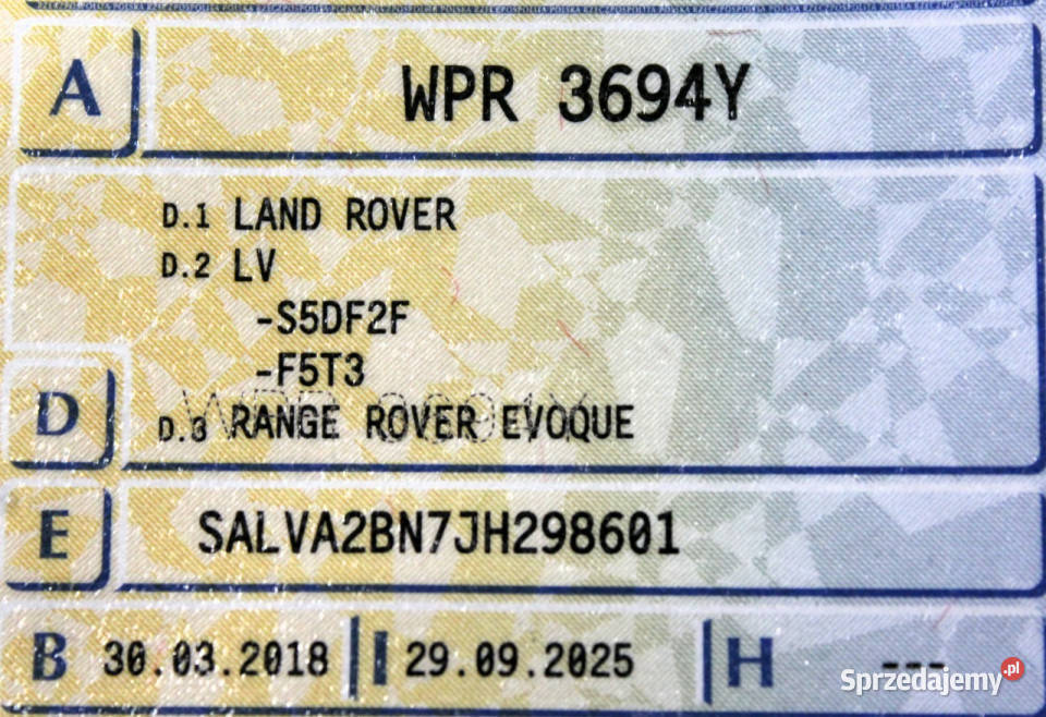 Land Rover Range Rover Evoque FV23 4x4 SalonPL Sokołów