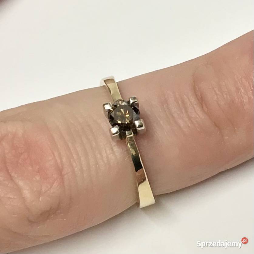 Złoty PIERŚCIONEK zaręczynowy DIAMENT brązowy Pierścionki Warszawa