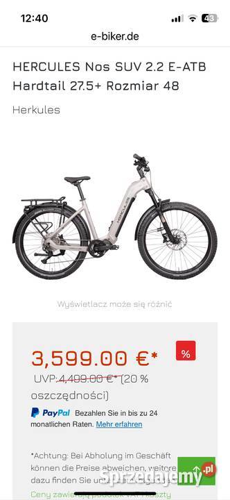 60 Hercules NOS SUV 22 nowy rower elektryczny Nakło Śląskie