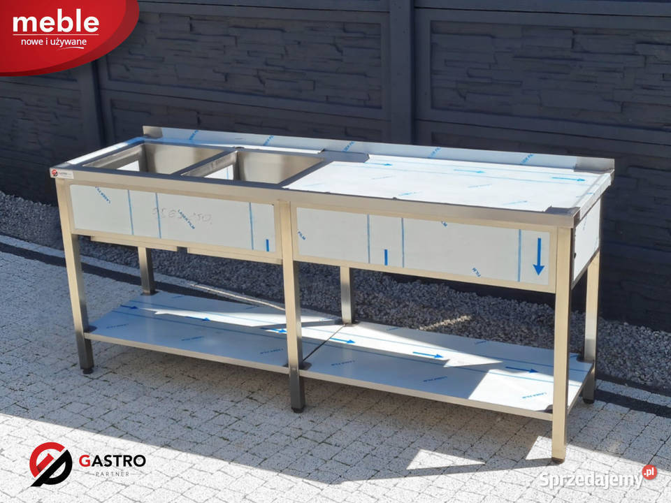 Zlew dwukomorowy z półką spawany 220x60x85 Ostrów Wielkopolski