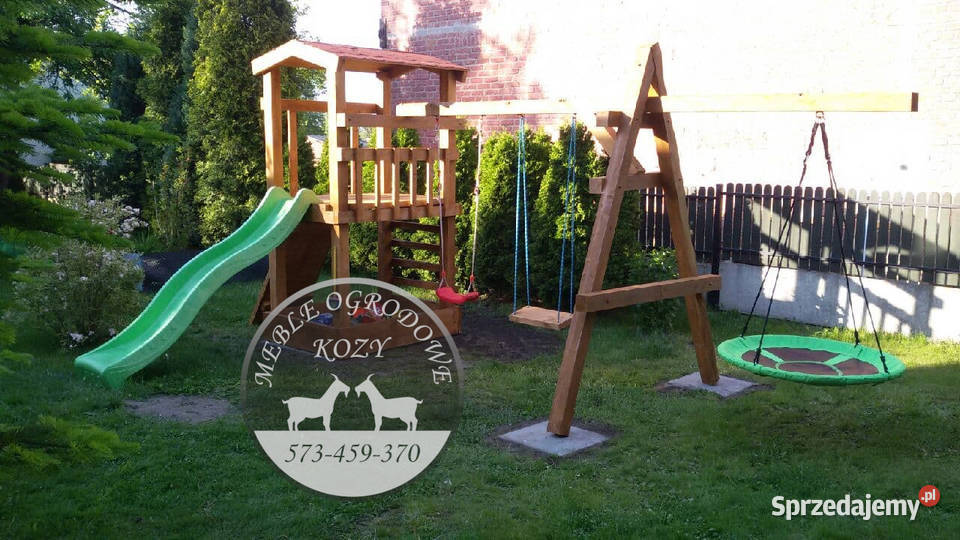 PROMOCJA ogrodowy drewniany plac zabaw z domkiem