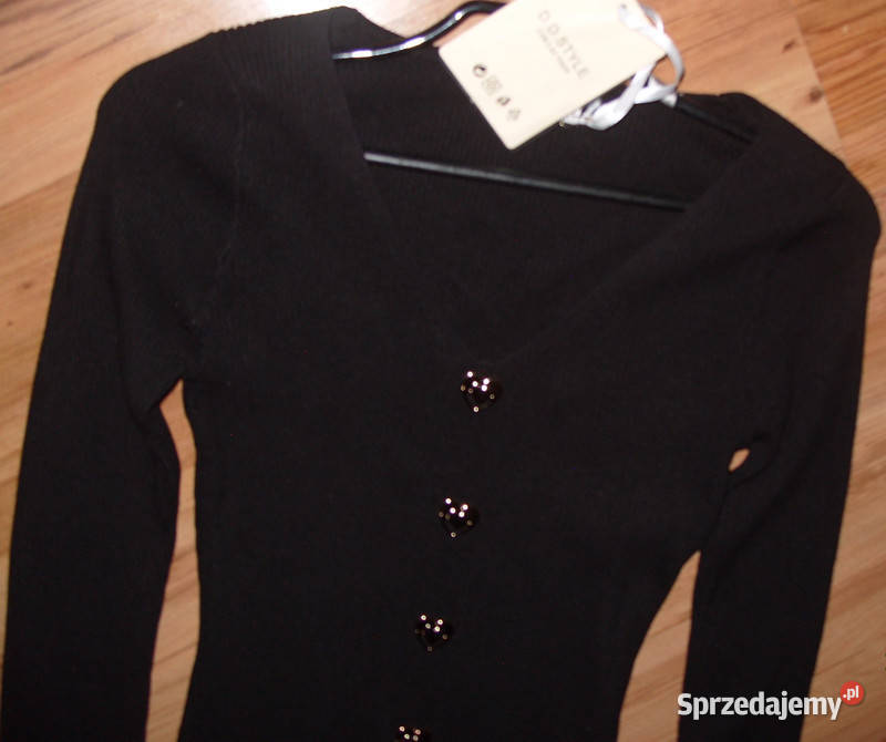 Czarna dopasowana bluzka NOWA prążek guziki czarny Rawicz