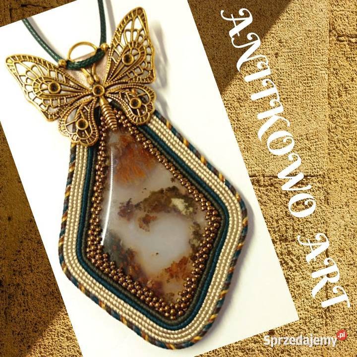 WISIOR Z AGATEM MSZYSTYM motyl SUTASZ Naszyjniki Warszawa