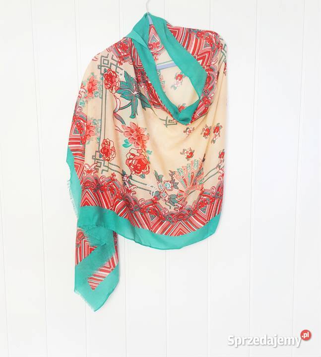 Nowy lekki szal tkany z wełną orientalny beżowy Galanteria i dodatki Szczecin
