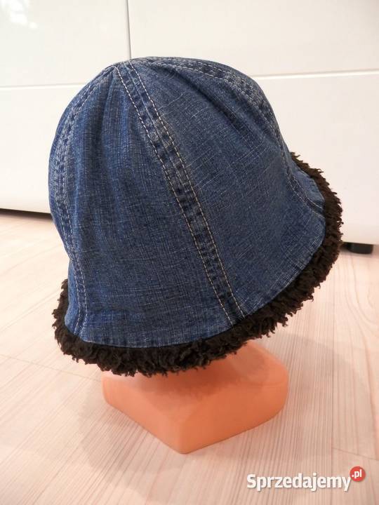 Czapka Bucket Jeansowa ze Sztucznym Brązowym Łomża