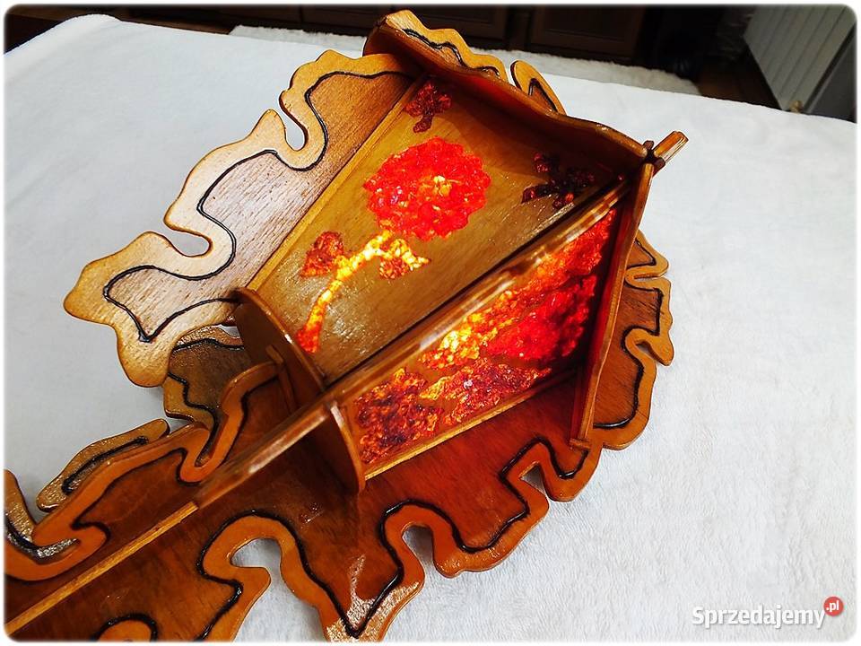 Stara Lampka drewniana śliczne kolorowe witraże Żary sprzedam