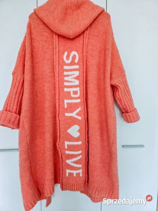 Piękny długi płaszcz sweter kardigan Kaptur Kurtki i płaszcze sprzedam