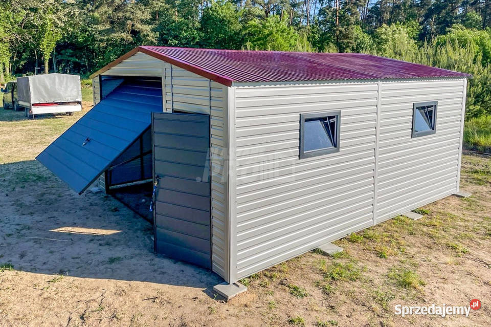 Garaż Blaszany 5x6m Brama Uchylna Drzwi 2x Okno Nowogard