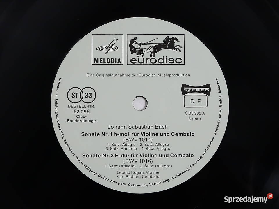 JS Bach Sonaten Fr Violine Und Cembalo 2LP Biłgoraj