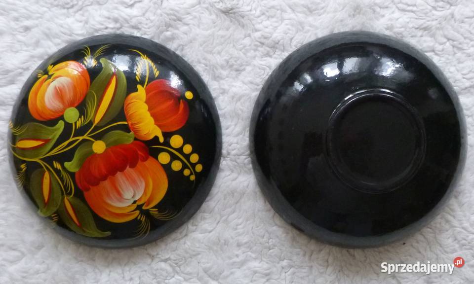Okrągła drewniana szkatułka w kwiaty Warszawa sprzedam