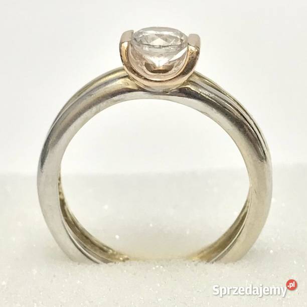 Złoty PIERŚCIONEK 14K trzy KOLORY złota KAMIEŃ Warszawa