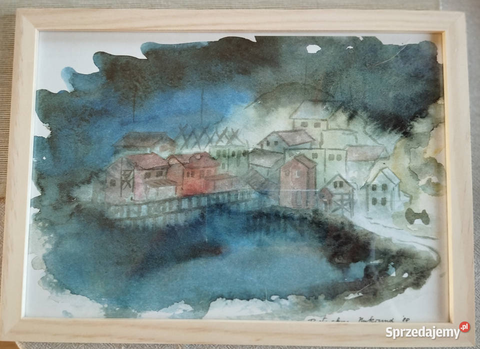 obrazy vintage akwarele R Luckow z serii Nyksund