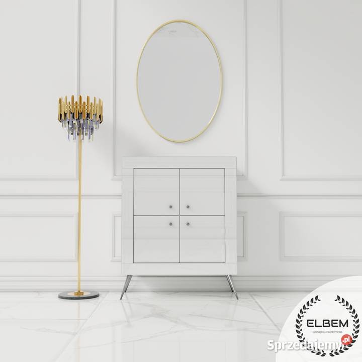 Biała szklana komoda Glamour
