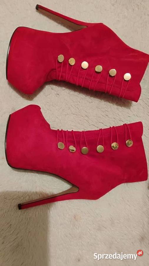 COMER Czerwone botki na platformie zamszowe Moda i Styl Grudziądz