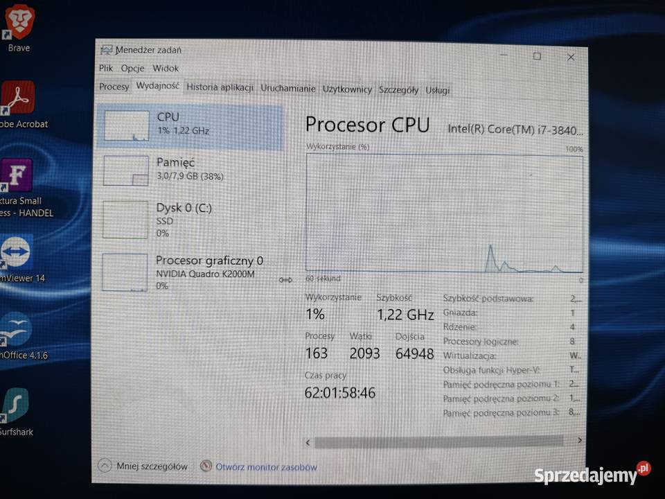 Laptop HP Elitebook 8570w 8GB RAM 256 SSD 156 HP/Compaq Pruszków