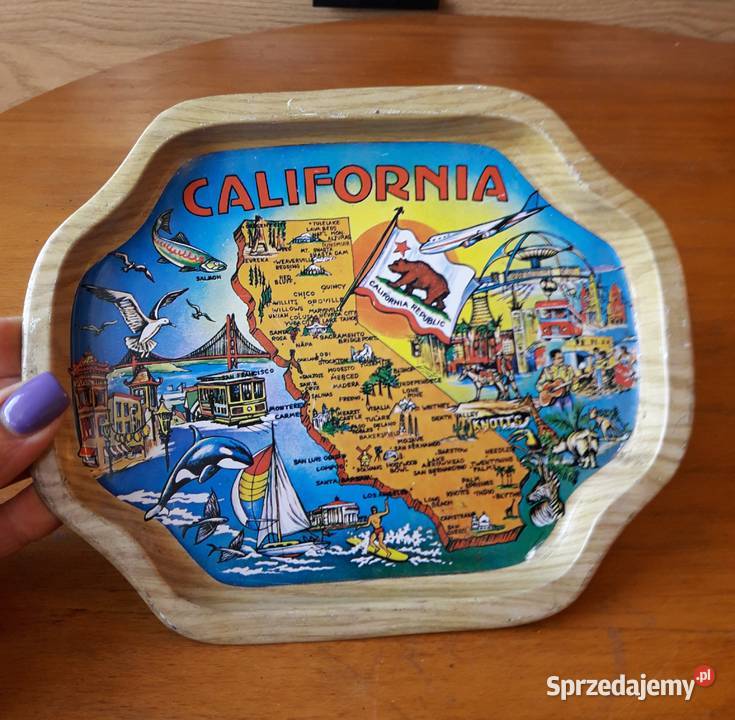 Stara metalowa taca pamiątkowa California Gdynia