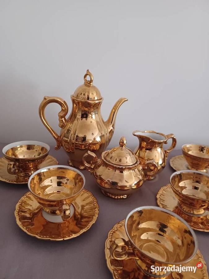 Porcelanowy pozłacany 8 częściowy serwis do kawy Wrocław