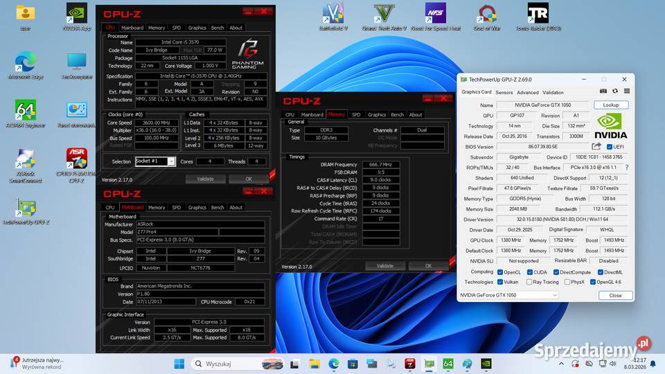 GamingPc i5Z77Pro10GB DDR3GTX1050500GB Pamięć RAM 10 Brwinów