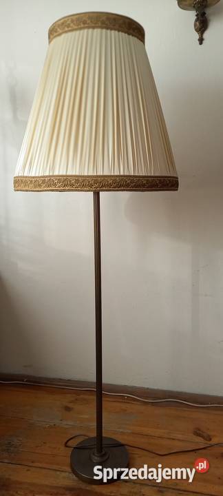 Mosiężna lampa podłogowa z abażurem 2 łódzkie Skierniewice