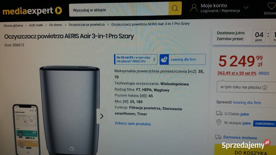 Oczyszczacz powietrza Pro 3w1 do 70m2 filtr Hepa Kraków