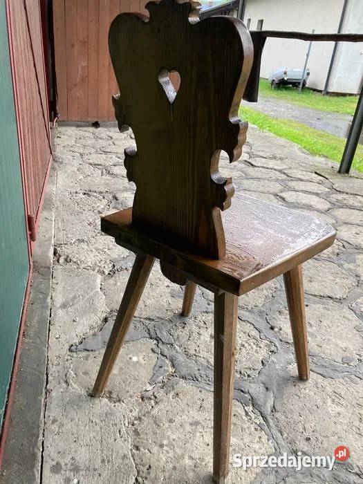 Krzesło drewniane góralskie vintage sztuki Jeleśnia