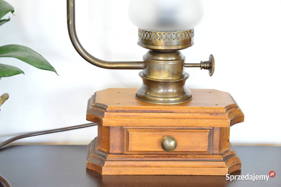 elektryczna lampa naftowa drewno mosiądz stara Jastrzębie-Zdrój