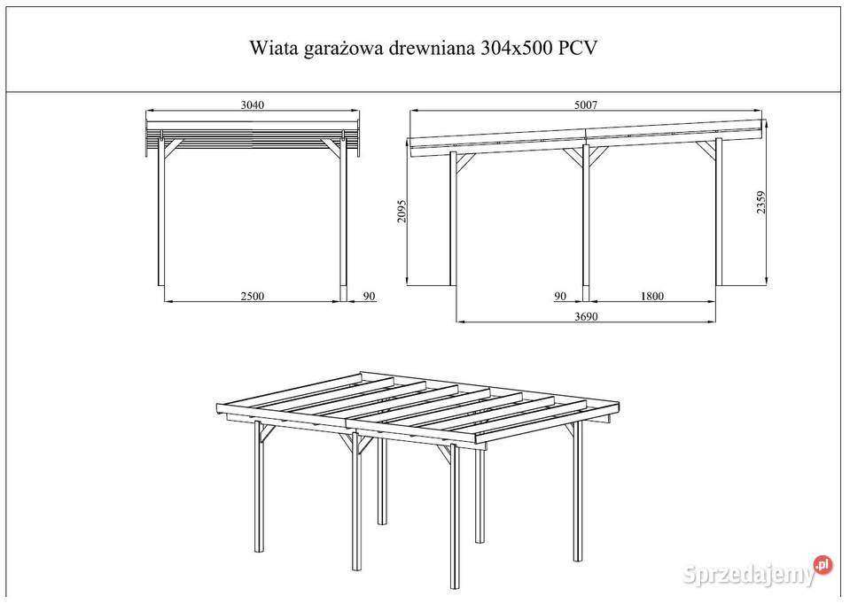 Wiata garażowa drewniana 3x5m pleksa Wooder Zielona Góra
