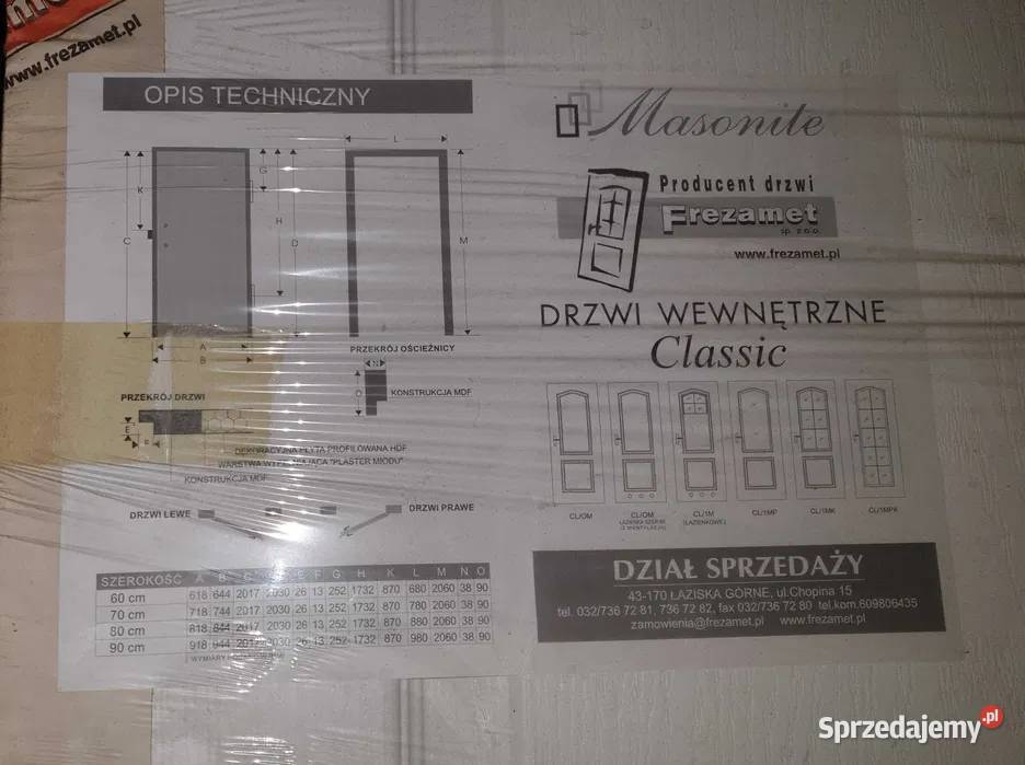 Nowe drzwi wewnętrzne klasyczne Frezamet białe podkarpackie Dębica