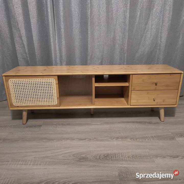Szafka RTV Costway 140 Bambus Rattan Szkło 140cm łódzkie Sieradz
