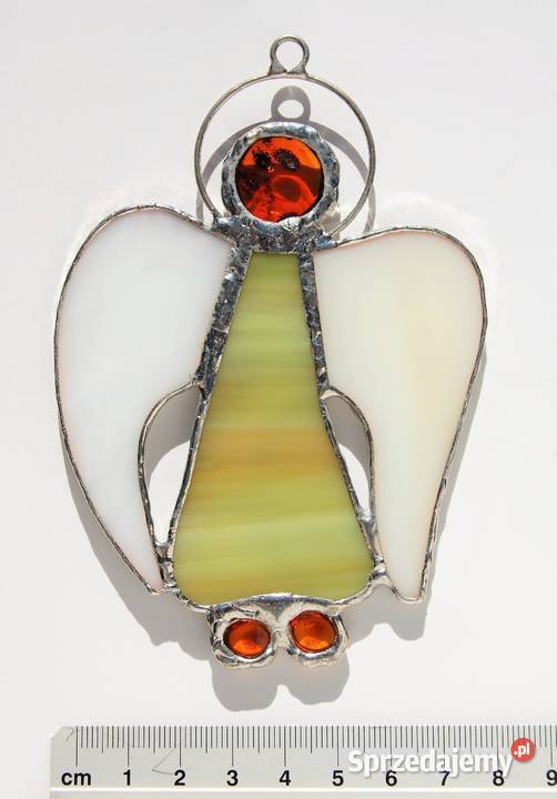 Anioł zielony bursztyn bałtycki witraż Tiffany Lublin