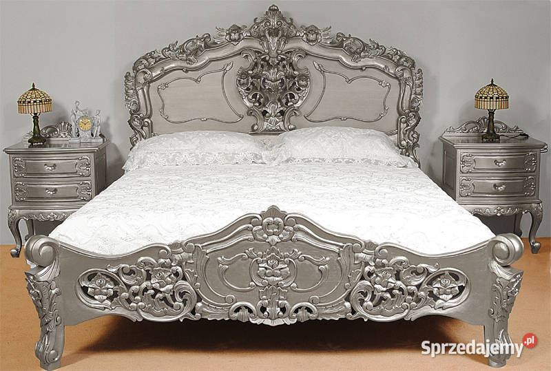 Nowe stylowe łóżko srebrne 180x200 cm barok rokoko 78289