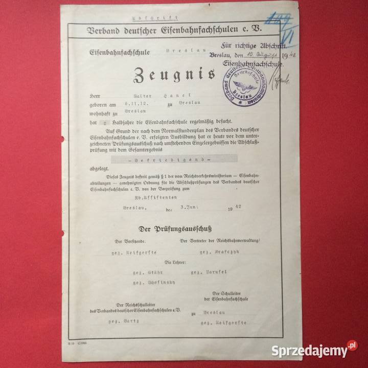 1240 Niemiecki Certyfikat Wrocław Szczecin