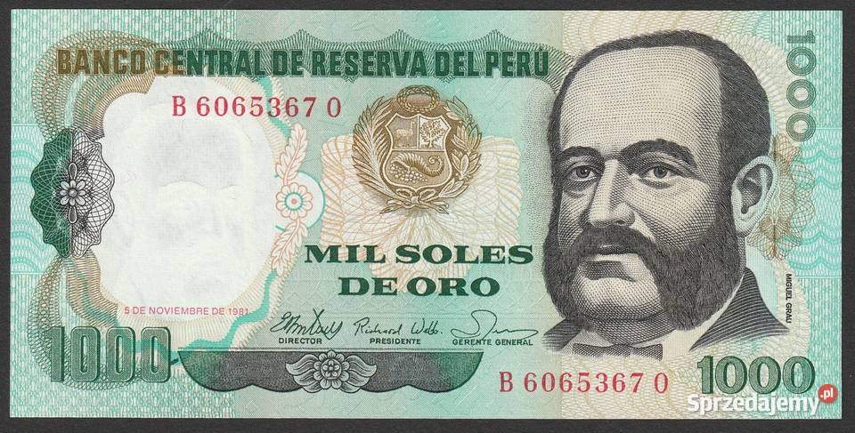 PERU 1000 SOLES DE ORO 1981 GRAU STAN BANKOWY Kolekcje Łódź