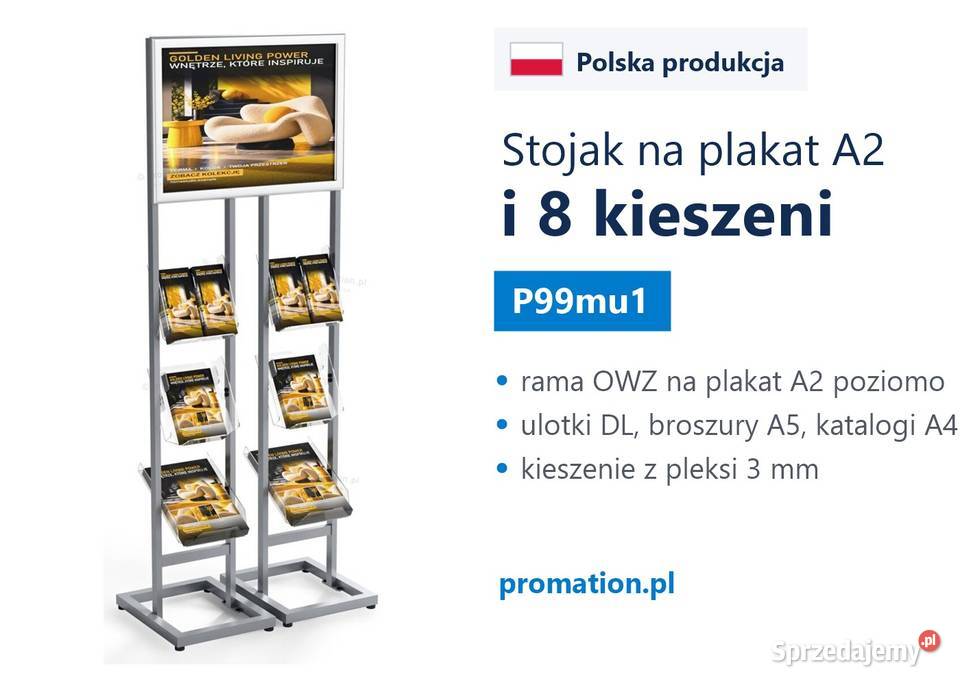 Srebrny stojak na plakat A2 i ulotki A4 A5 DL do