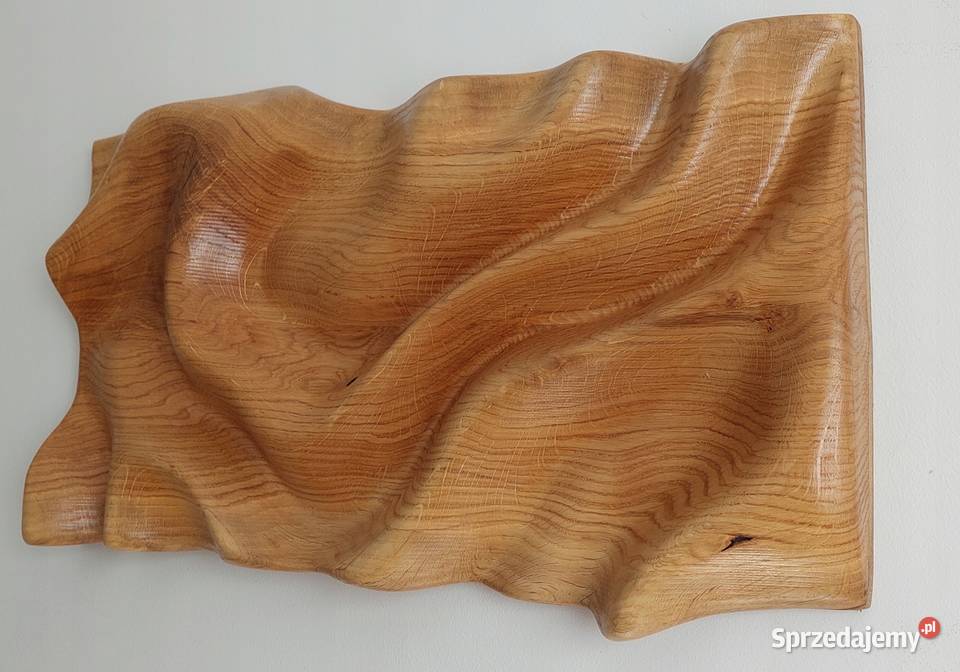 Płaskorzeźba dębowa live edge fale 3D olejowana Malechowo sprzedam