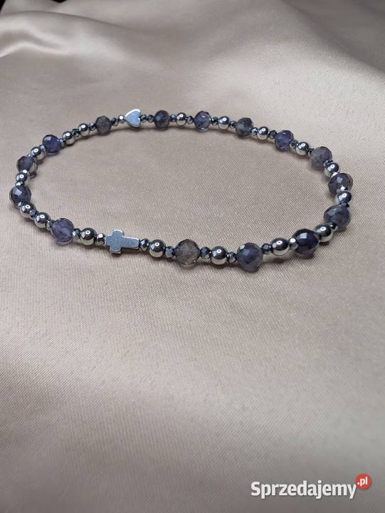 Bransoletka różaniec kamienie iolit krzyż małopolskie sprzedam