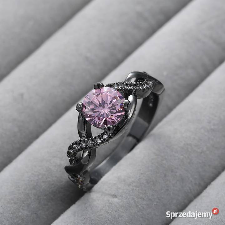 Nowy czarny pierscionek rózowa cyrkonia oczko Szczecin