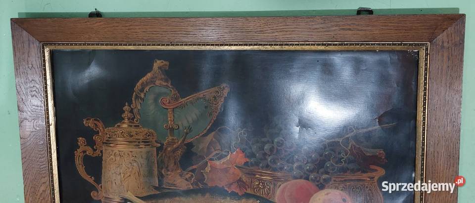 Obraz przedwojenny reprodukcja rama drewno gips Rokity