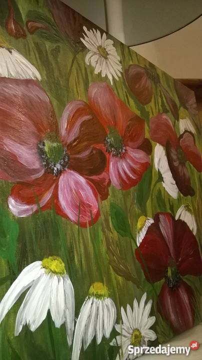 Łąka z makami akryl na płótnie Oleśnica