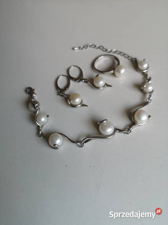 komplet biżuterii z perłami srebro Toruń