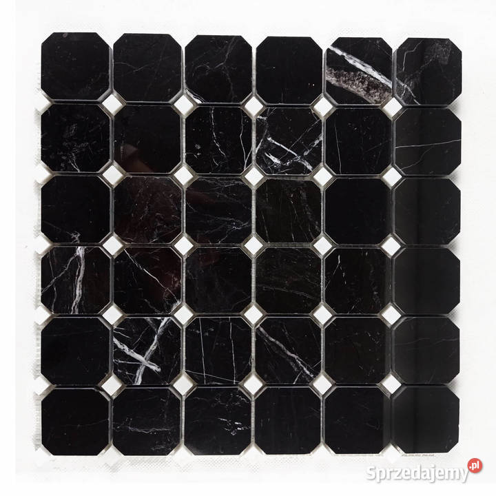 Mozaika z marmuru Black Silk kostka Bianco Neve Piaseczno