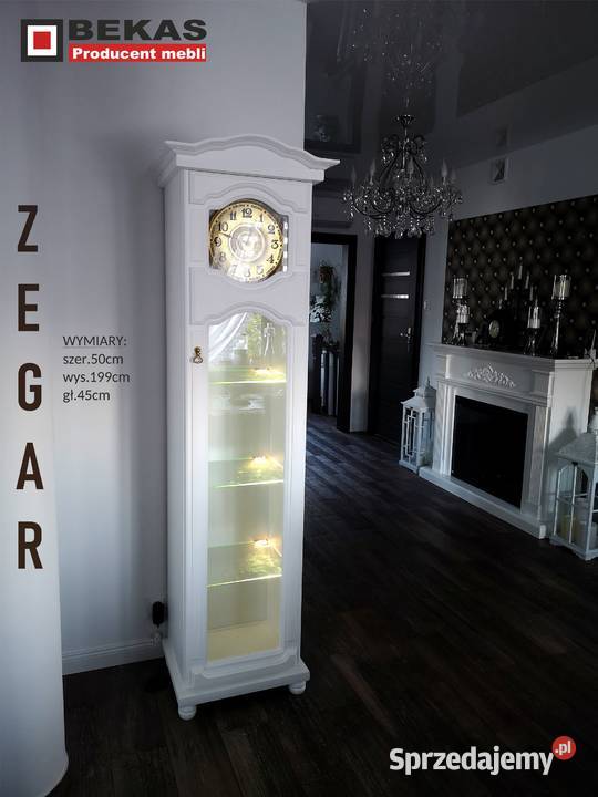 Biały Zegar Stojący 50 Witryna Dąb White ECRU Skierniewice