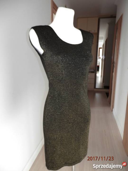 Sukienka Złota Dopasowana Ołówkowa Wieczorowa