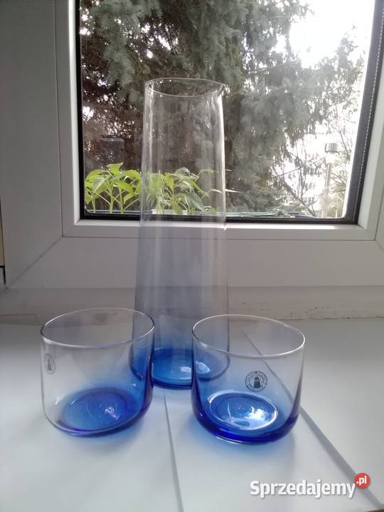 dzbanek szklany z dwoma szklaneczkami niebieskie Łódź
