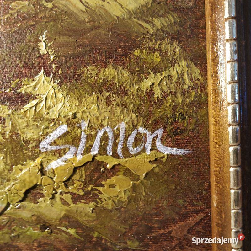 vintage obraz olejny na płótnie pejzaż górski Piła