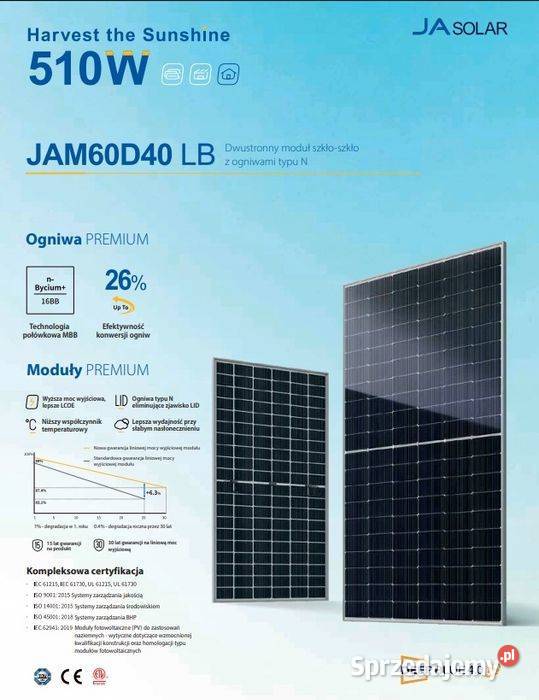 Paleta 36x Ja Solar 500W JAM60D40500LB małopolskie