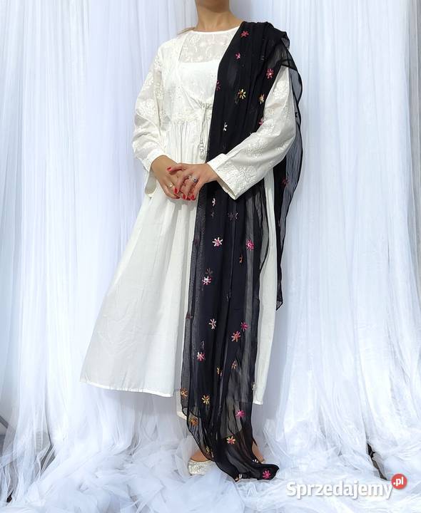 Duża chusta szal dupatta haft floral szyfon Szczecin sprzedam