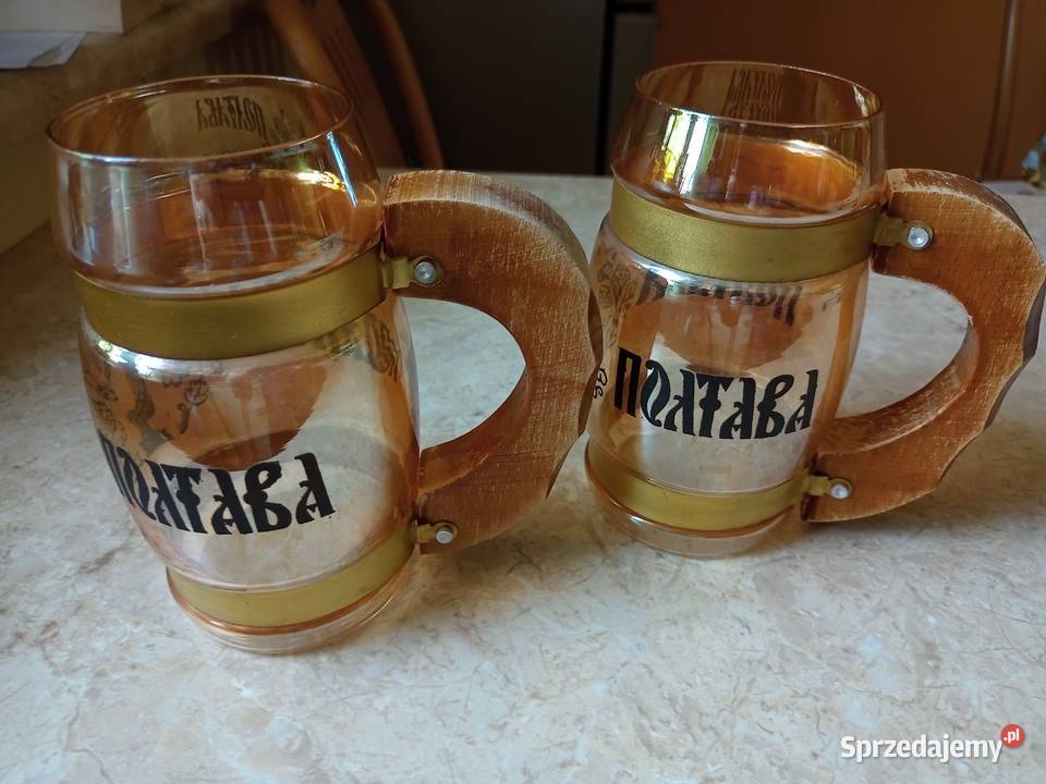 2 szklane kufle miodowe szkło drewniane rączki Częstochowa
